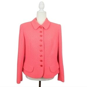 Escada bright pinkish orange coral button front blazer wool blend women's sz 42
